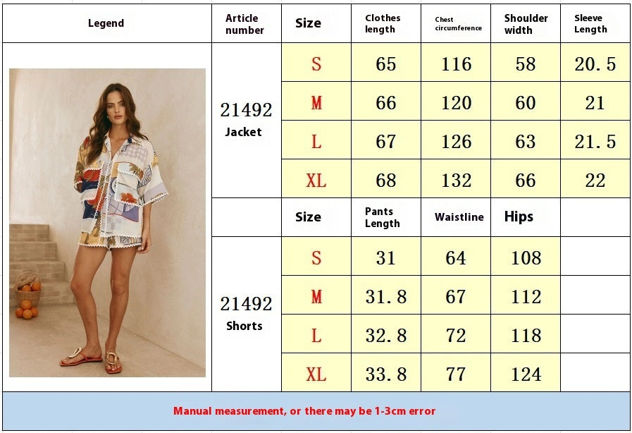 Fresh on the Scene at Buy Center: Lady Temperament Fashion Printed Shirt Top Loose Casual Shorts Suit