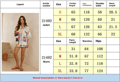 Fresh on the Scene at Buy Center: Lady Temperament Fashion Printed Shirt Top Loose Casual Shorts Suit