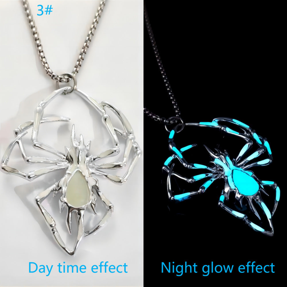 Buy Center Handpicked- Halloween Creative Stereo Luminous Spider Necklace Jewerly Glowing Night Fluorescence Antique Vintage Glow In The Dark For Men Women Gift Party Halloween Day Club Blue green light