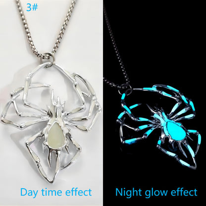 Buy Center Handpicked- Halloween Creative Stereo Luminous Spider Necklace Jewerly Glowing Night Fluorescence Antique Vintage Glow In The Dark For Men Women Gift Party Halloween Day Club Blue green light