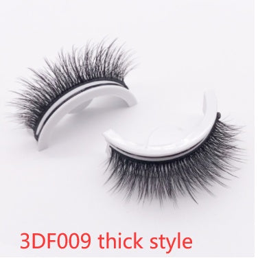 Buy Center Premium-Reusable 3D Mink Lashes Natural False Eyelashes Self Adhesive Fake Glue Free Makeup Eyelash Extension Silk 3DF009 thick style Crystal box 1PC