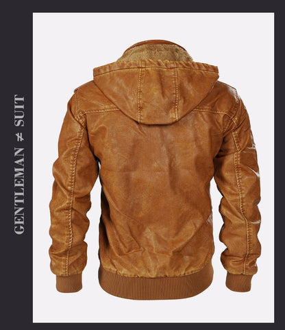 Just Arrived at Buy Center: Hooded Leather Jacket Fleece-lined Men's Autumn And Winter New