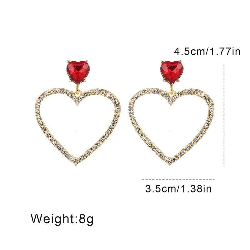 Buy Center Trend-Double Heart Ruby Full Diamond Micro Inlaid Hollow Earrings With Peach Heart And Gentle Temperament