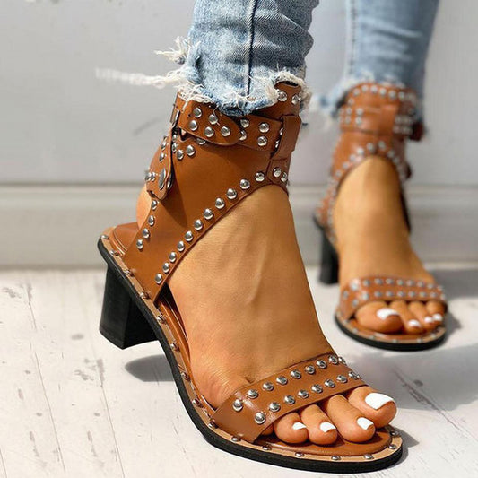 Buy Center Hot Pick-Fashion Rivet Belt Buckle Chunky Heel Sandals For Women