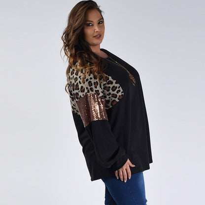 Plus Size Loose Slim Fit Leopard Floral Print Long Sleeve Pullover Buy Center