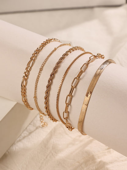 Hot New Items at Buy Center: Bohemian Minimalist Handmade Metal Chain Women's Set With 6 Multi Layer Chain Simple Bracelet Gold