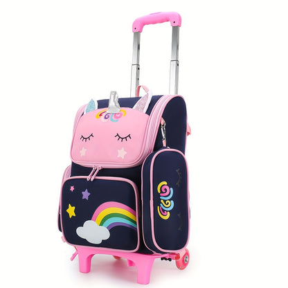 Student Trolley School Bag Girls Large Capacity Dual-Use Two Wheels Trolley Bag Detachable Dual-Use Student School Bag Lightweight To Climb Stairs