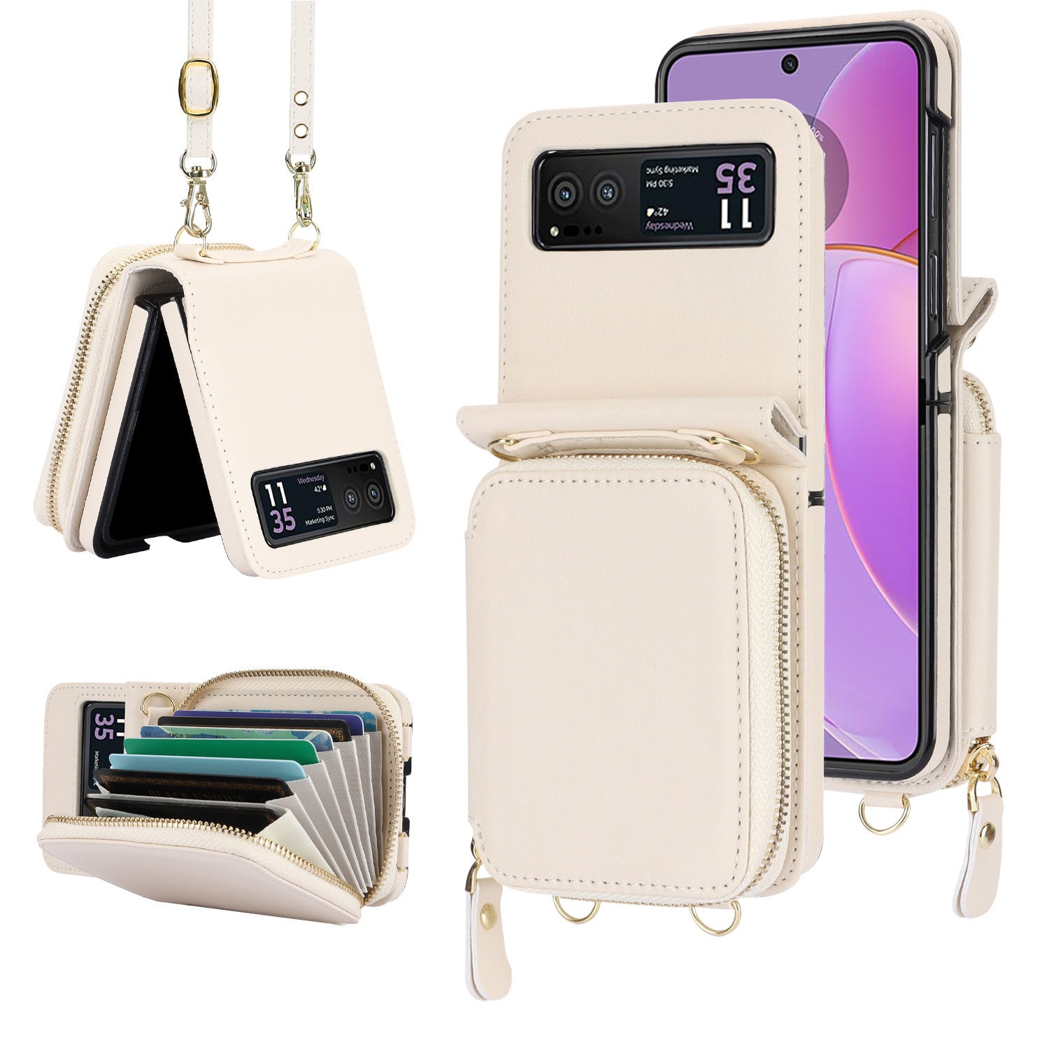 Suitable For ZFlip6 Litchi Pattern Foldable Screen Phone Case Wallet Buy Center