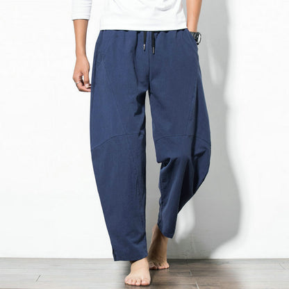 Pantalon sarouel ample en coton et lin de style ethnique hip-hop