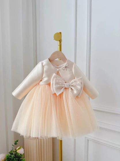 Fresh Arrivals at Buy Center: Children's Dress Girls' Summer Long-sleeve Coat Pettiskirt Champagne Big Bow High-waisted Gauzy