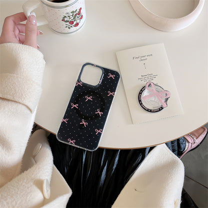 Fresh Arrivals at Buy Center: Women's Polka Dot Bow Magnetic Strap Bracket Phone Case Single Shell Black Bottom