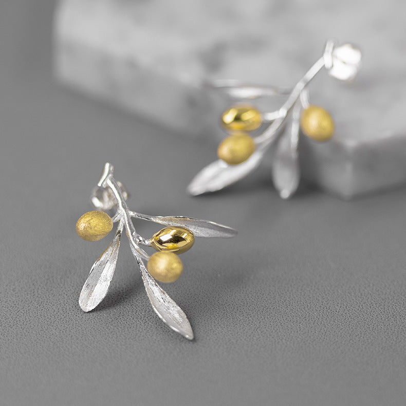 Pendientes de rama de olivo naturales y elegantes en plata de ley The Taste Of Love