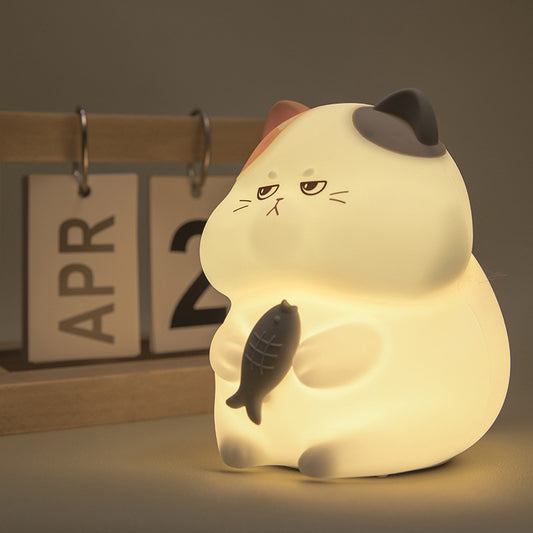 New at Buy Center: Greedy Cat Small Desktop Cartoon Creative Night Light 0.92W Silver Fish Voice Edition