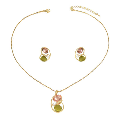 Buy Center Handpicked- Earrings And Necklace Set Inlaid Gem Long