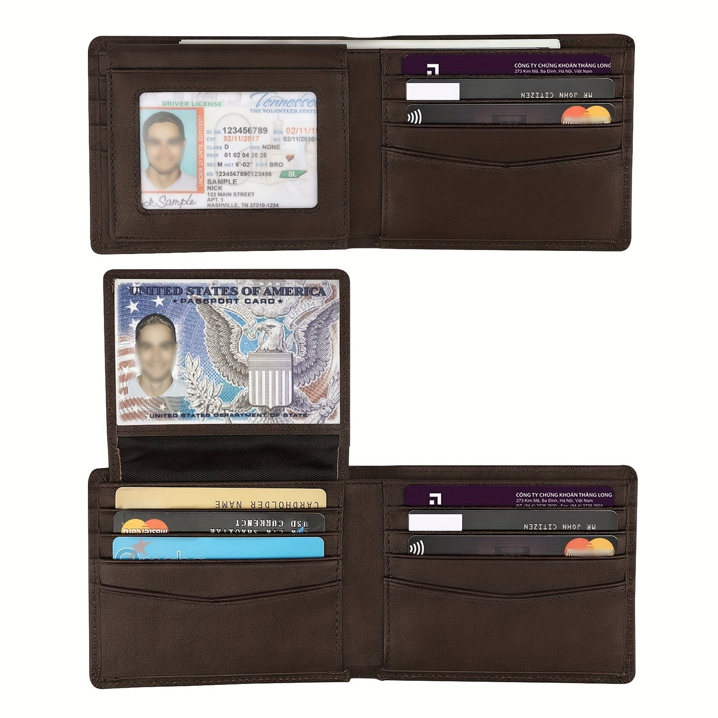 Billetera triple con ranuras para múltiples tarjetas y textura deslizante antirrobo