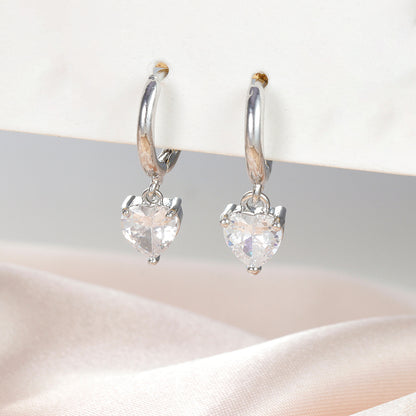 Buy Center Excellence-Simple Heart-shaped Round Drop-shaped Large Zircon Earrings Eardrops E1045 Silver Heart Shape