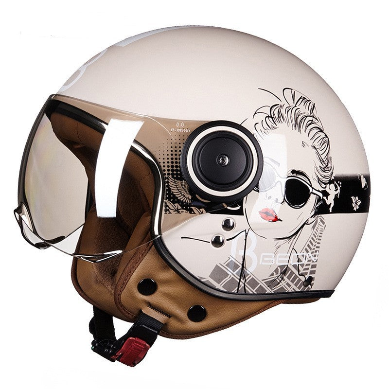 Fresh Arrivals at Buy Center: Battery Car Half Helmet Lightweight Semi-covered Retro Bright Light Pink White