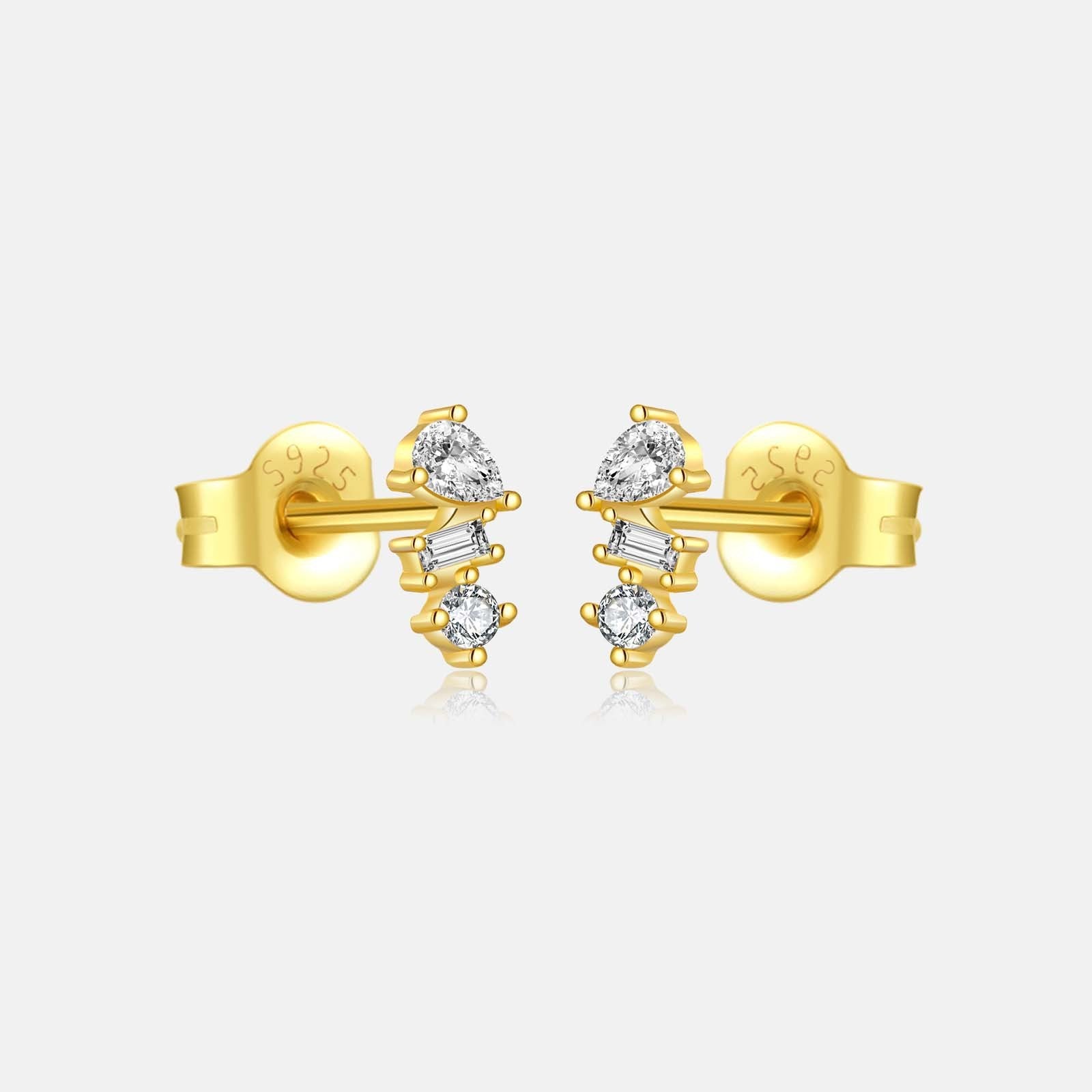 Buy Center Handpicked- Women's S925 Sterling Silver Three-diamond Irregular Zircon Stud Earrings 18K Gold 925 Silver