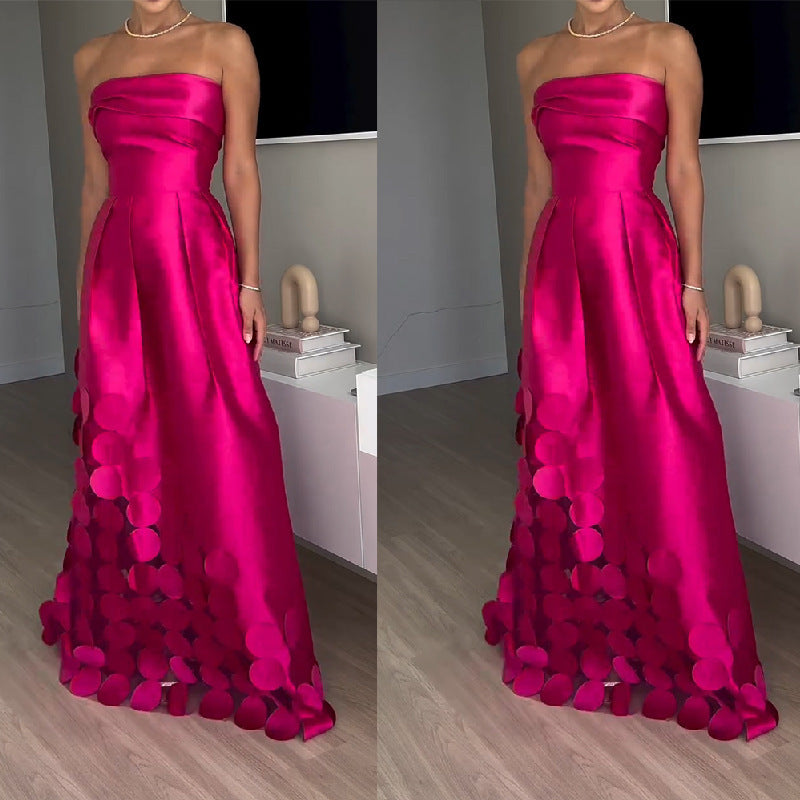 Patchwork Round Satin Tube Top High Waist Dress Evening Gown Buy Center