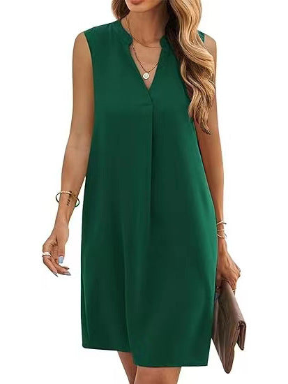 Buy Center Hot Pick-Sleeveless Elegant V-neck Loose Solid Color Dress Women Green