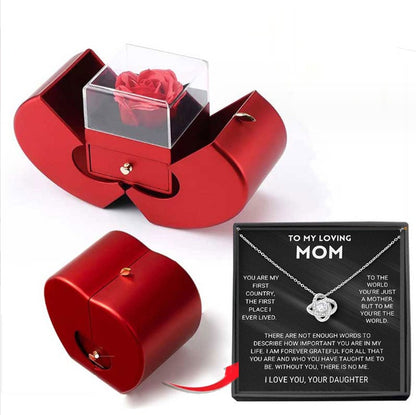 Trending Now at Buy Center: Fashion Jewelry Box Red Apple Christmas Gift Necklace Eternal Rose For Girl Mother's Day Valentine's Day Gifts With Artificial Flower Rose Flower Jewelry Box Necklace Silver Apple Box English