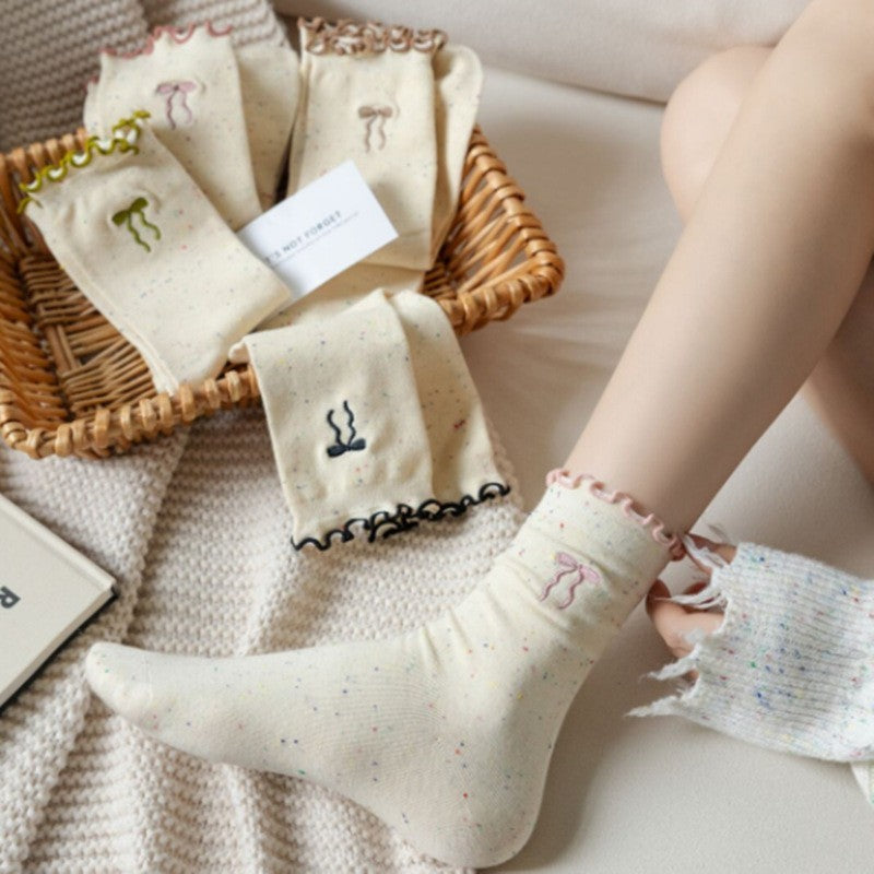 Women's Versatile Bow Wood Ear Edge Pile Socks | Women's Clothing-Accessories-Woman Socks | Buy Center