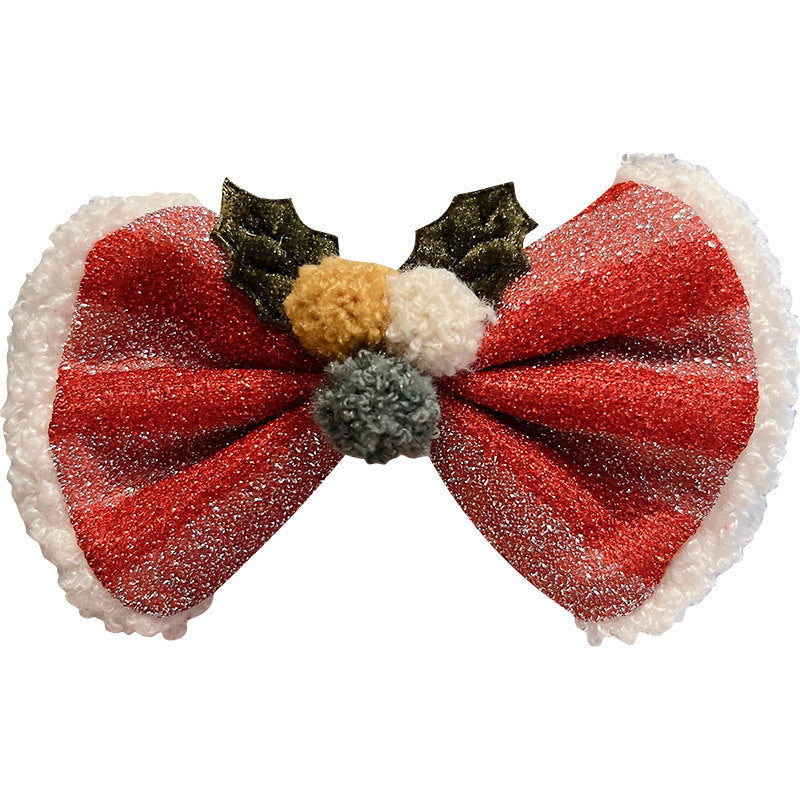 Red Big Bow Fur Ball Hair Accessories Christmas Decorations Buy Center