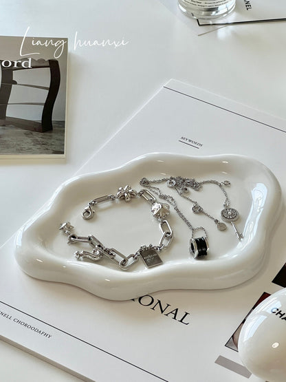 Just Arrived at Buy Center: Single-Layer Light Luxury Cloud Ceramic Jewelry Storage Tray