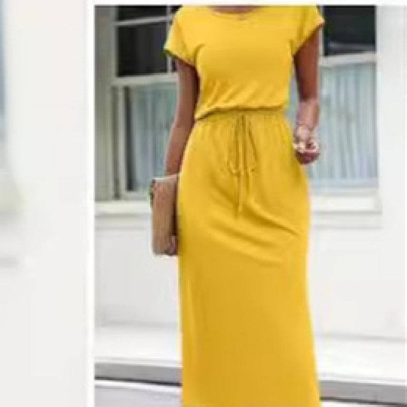 Buy Center Top Rated-Women's Fashion Waist-controlled Solid Color Dress Yellow