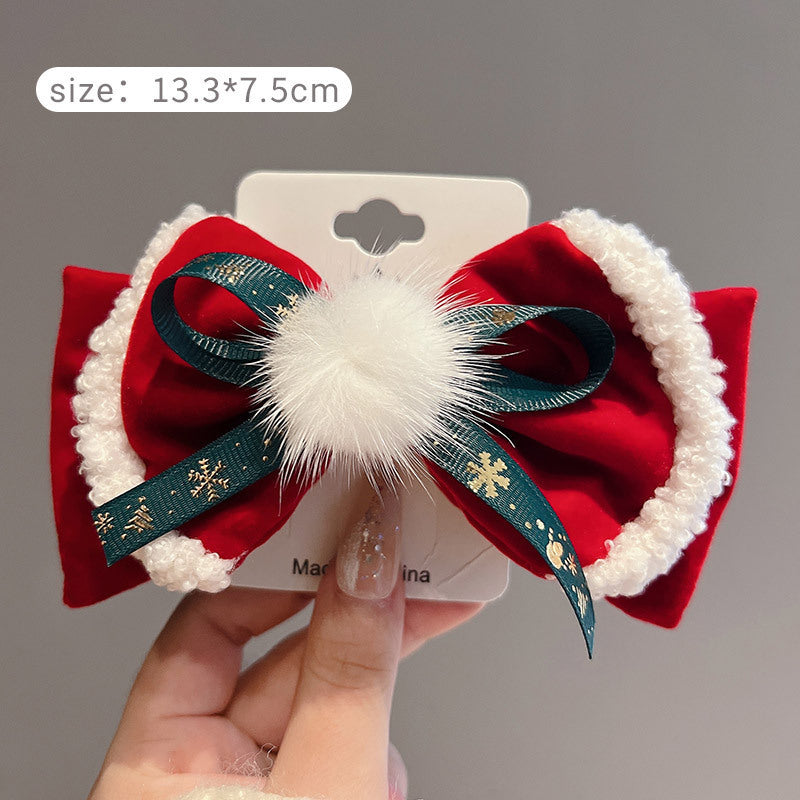 Red Big Bow Fur Ball Hair Accessories Christmas Decorations Buy Center