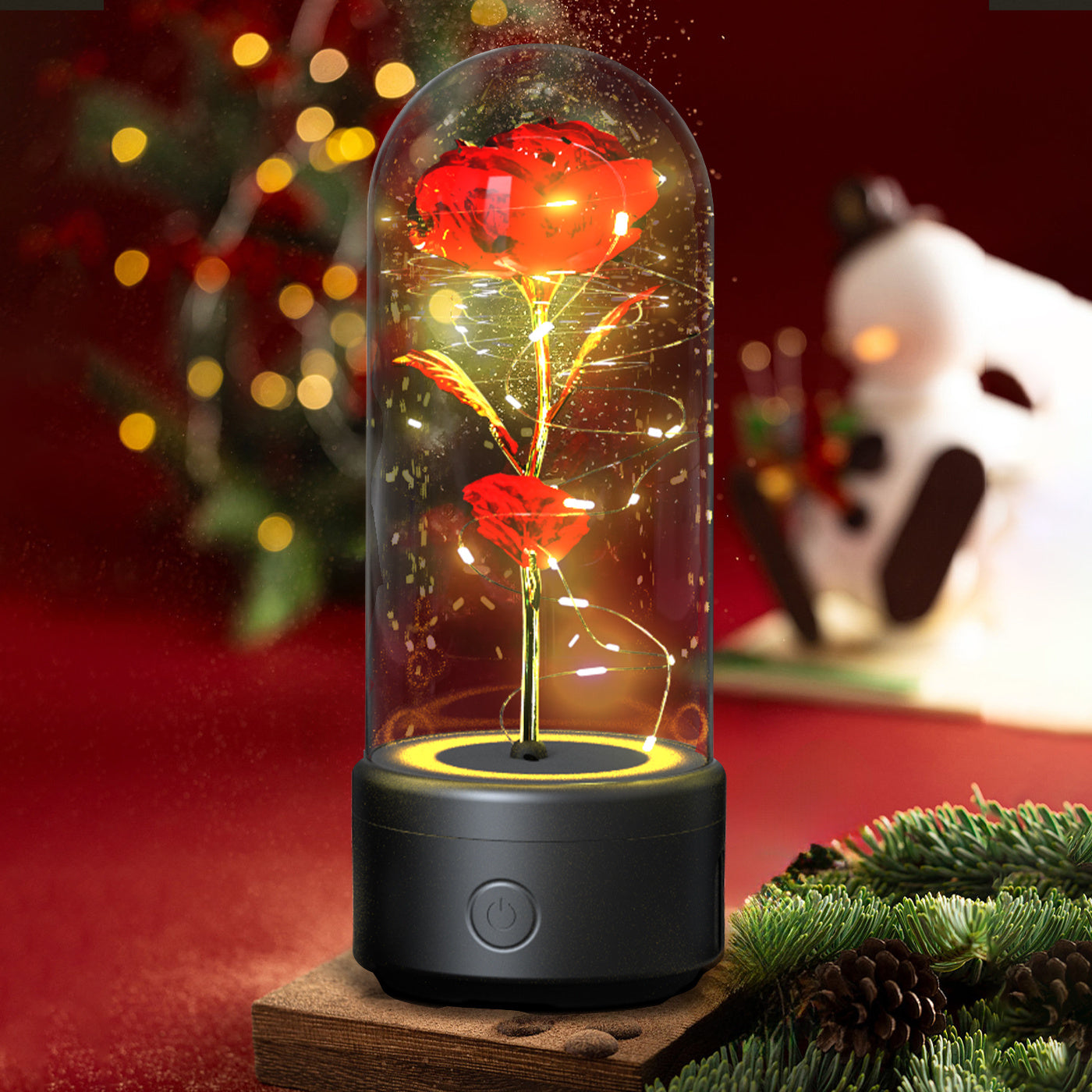 Creative 2 In 1 Rose Flowers LED Light And Bluetooth-compatible Speaker Valentine's Day Gift Rose Luminous Night Light Ornament In Glass Cover Buy Center