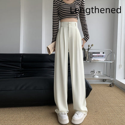 Buy Center Special-Ice Silk Wide-leg Pants Women's High Waist Drooping Suit Pants White Lengthened