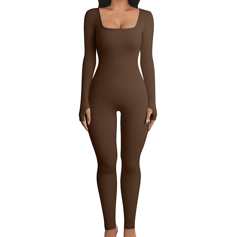 Buy Center Handpicked- Seamless Jumpsuit Long Sleeve Shapewear Hip Lift Yoga Jumpsuit Sports Jumpsuit Bodysuits Coffie