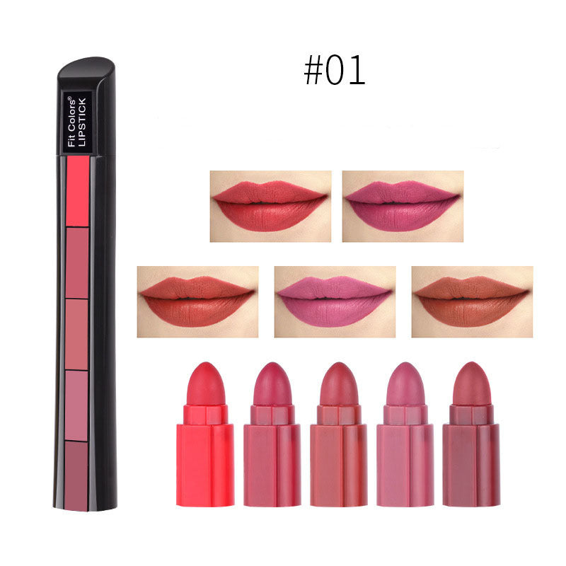 Buy Center Choice-Matte 5-color Lipstick Set Velvet Lip Stick Non-stick Lip Gloss Long Lasting Waterproof Sexy Red Lipstick 1 Style