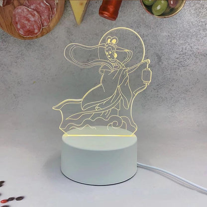 New Mid-Autumn Small Night Lamp Bedside Table Decoration 3D Acrylic Table Lamp Chang'e Lantern