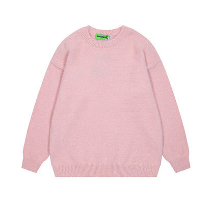 Buy Center Exclusive Offer-Pure Color All-matching Loose And Simple Round Neck Sweater Men's Spring Pink