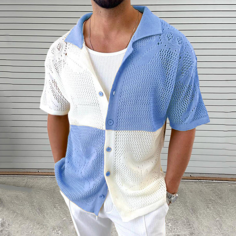 Men's Color Blocking Hollow Knit Sweater