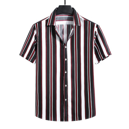 Fresh Arrivals at Buy Center: Men's Fashion Loose Striped Short Sleeve Shirt Top C214 Black