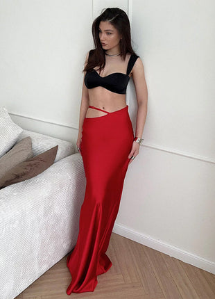 Solid Color Hollow-out Bodycon Maxi Skirt