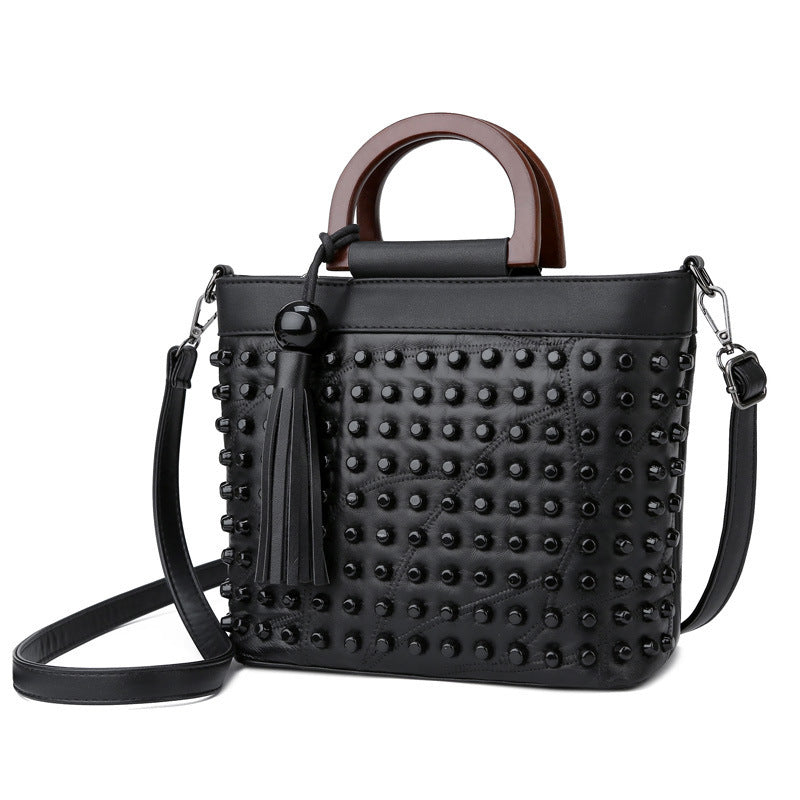 Now Available at Buy Center: Women's Fashion Personalized Sheepskin Rivet Bag Black