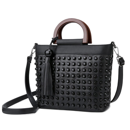 Now Available at Buy Center: Women's Fashion Personalized Sheepskin Rivet Bag Black