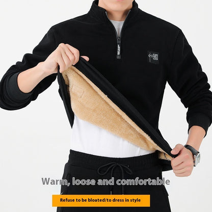 Just Arrived at Buy Center: High Quality Fleece-lined Thick Lambskin Sweater Men Black