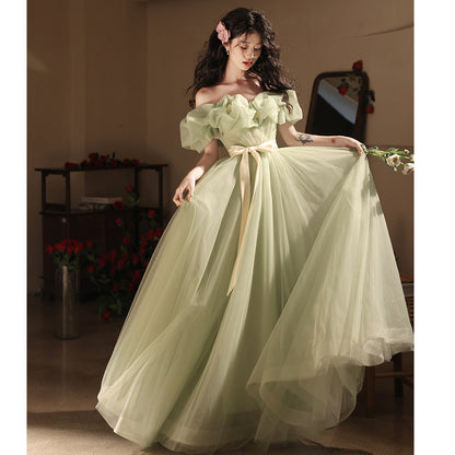 Buy Center Deal-Off-shoulder Evening High-end Affordable Luxury Niche Dress Fruit Green