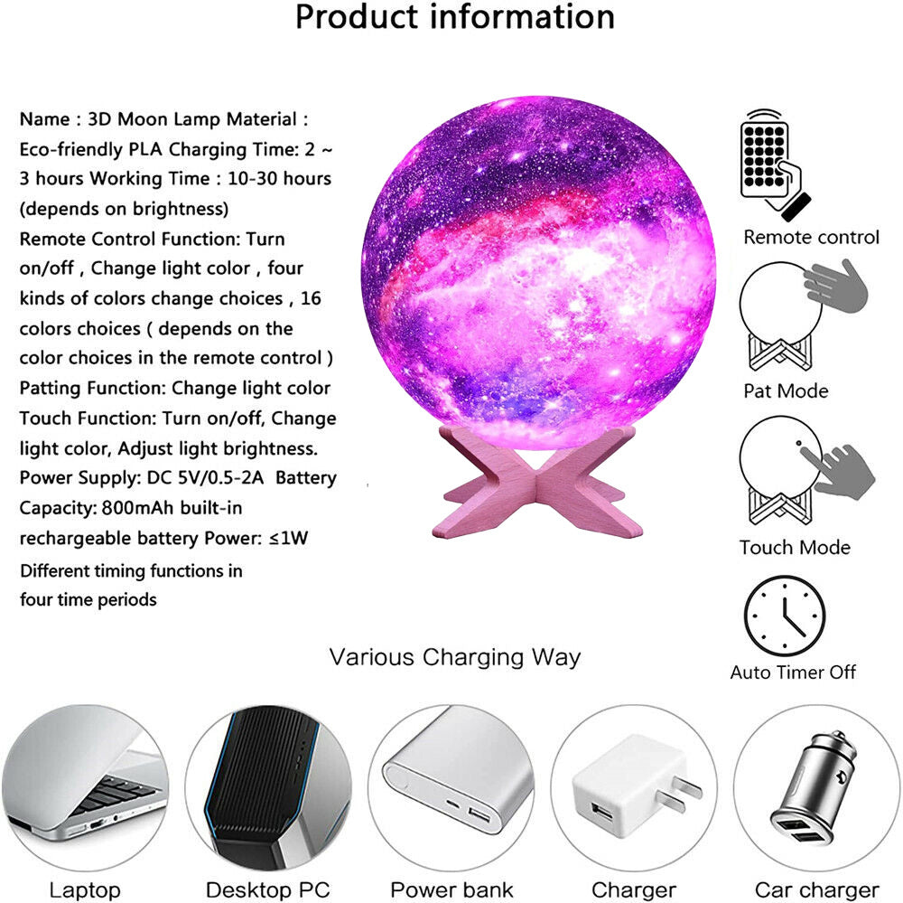 3D Printing Galaxy Lamp Moonlight USB LED Night Lunar Light Touch Color Changing Moon Lamp Buy Center