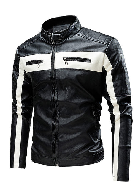 Men's Stand Collar Retro Warm Leather Jacket Buy Center