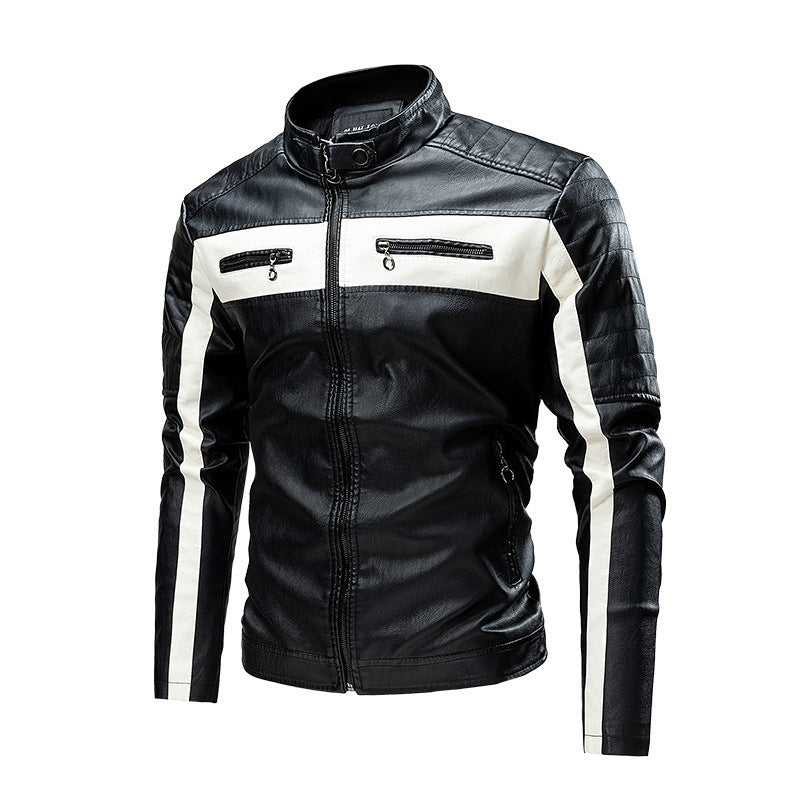 Men's Stand Collar Retro Warm Leather Jacket Buy Center