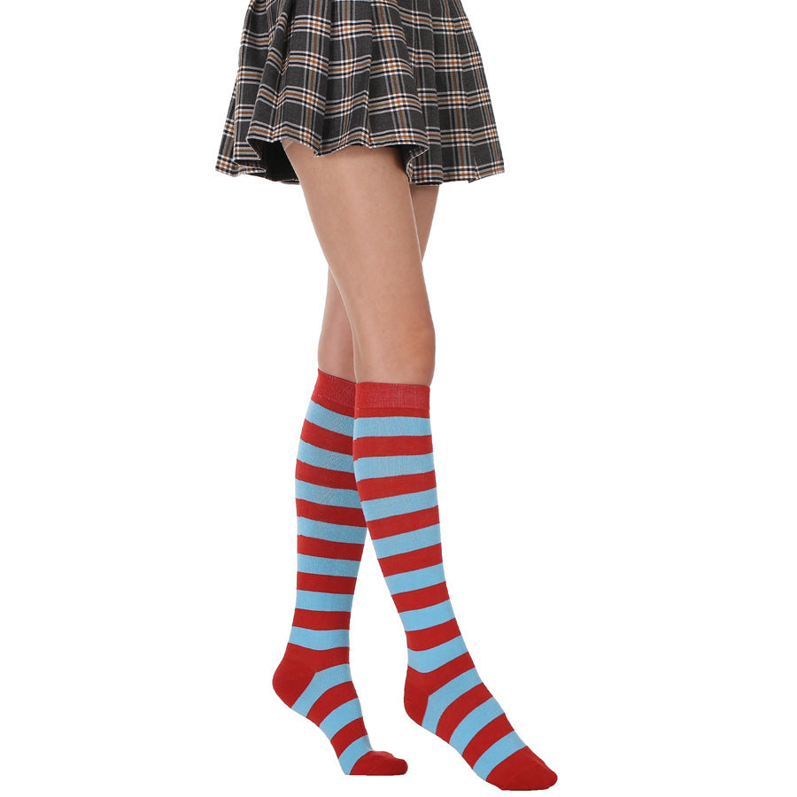 Fresh Arrivals at Buy Center: Striped Free Size Knee-length Half Student Dance Socks Women Blue Red Wide Stripe Free Size