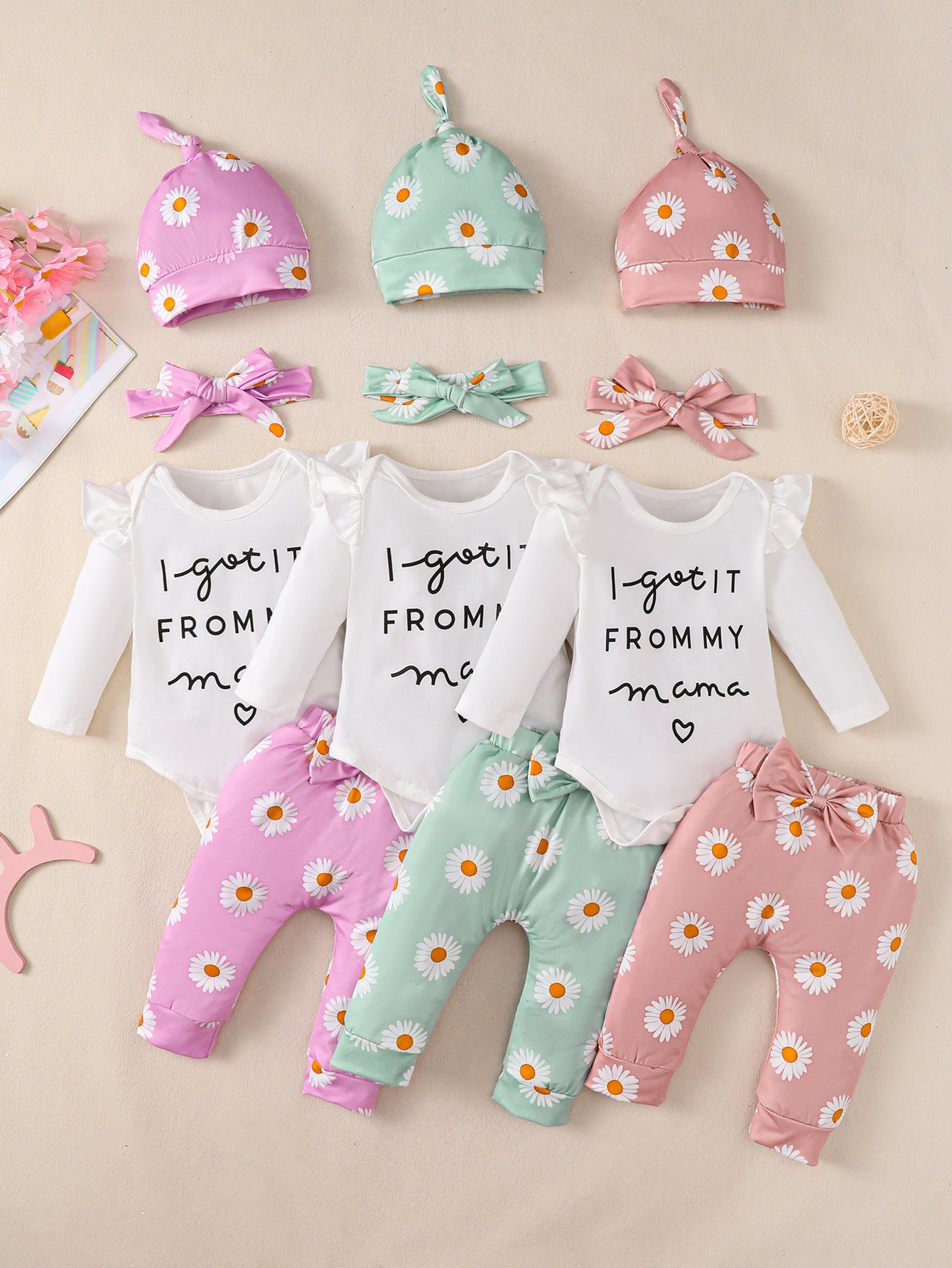 Fresh Arrivals at Buy Center: Baby Girl Cotton Romper 4-piece Set