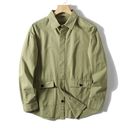 Just Arrived at Buy Center: Men's Simplicity Placket Casual Peaked Lapel And Long Sleeve Shirt Army Green