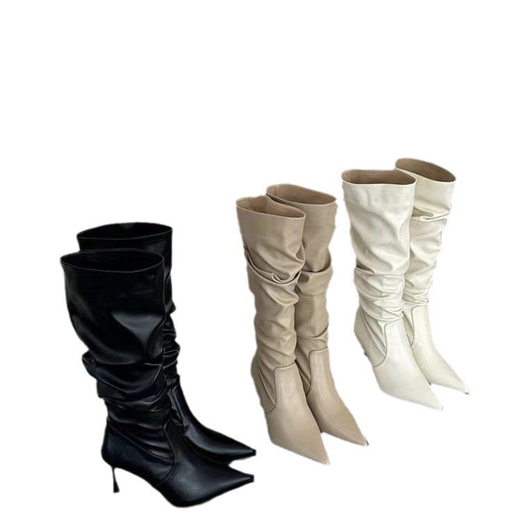 European And American Pointed Pleated High Boots Buy Center